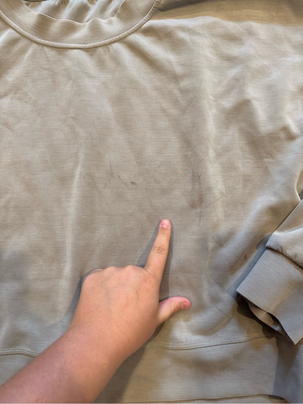 lululemon athletica Scoop Neck Sweatshirt in Taupe two flaws shown - Picture 3 of 4